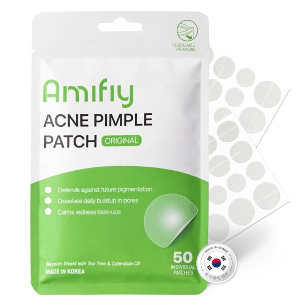 Hydrocolloid Acne Pimple Patches with Tea Tree – Invisible Korean Zit Dots, 50 Count