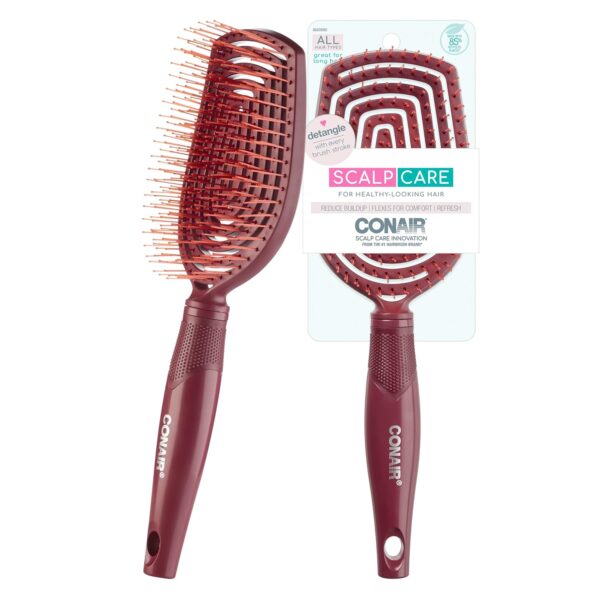 Conair Scalp Care Detangling Hairbrush – Curly Hair & Scalp Massager, Red Rush