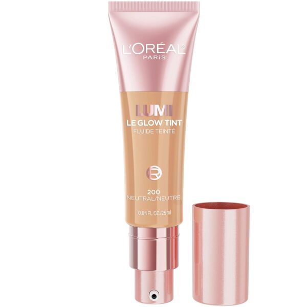 L’Oreal Paris Lumi Le Glow Skin Tint – Lightweight Water-Based Tinted Serum for Radiant Coverage, Neutral 200