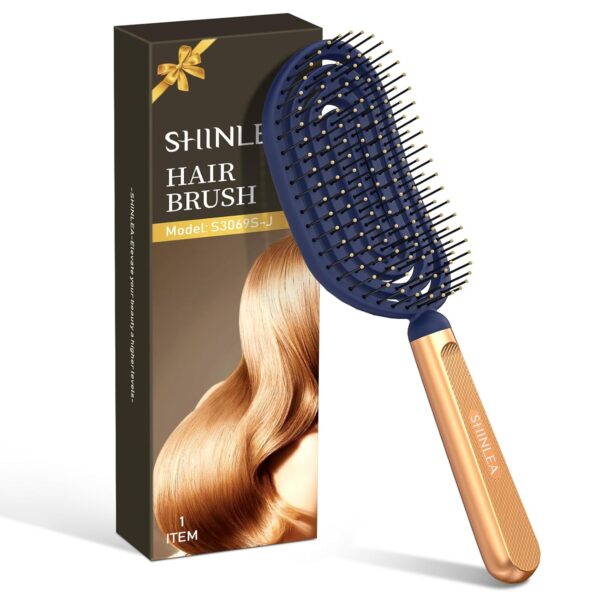 Speed Dry Detangler Brush with Spiral Vents – Wet Hair Detangling Brush with Soft Bristles & Gold Handle