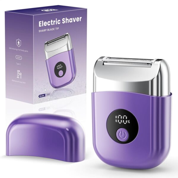 Cordless Electric Razor for Women, Rechargeable LED Body Trimmer (Purple)