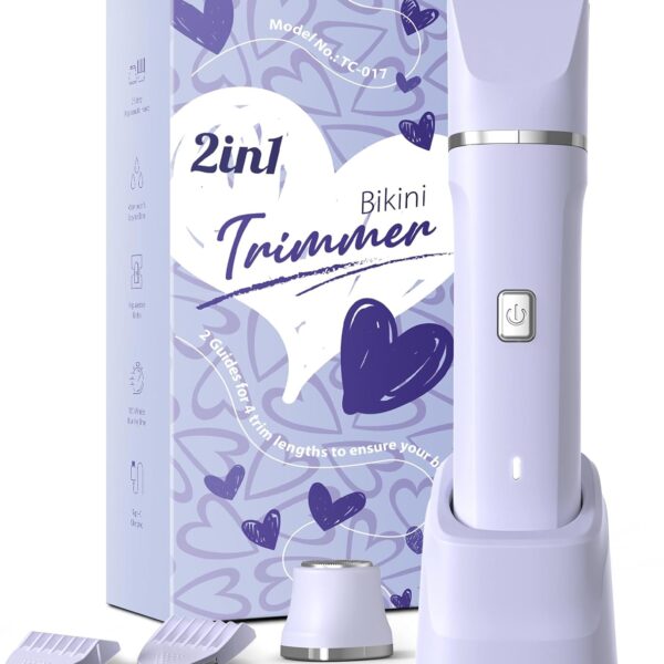 2-in-1 Women’s Bikini Trimmer & Electric Shaver, Waterproof, Cordless, Purple