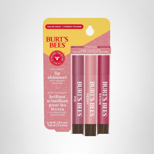 Burt’s Bees Lip Shimmer Nude Set – Tinted Lip Balm, 3-Pack (0.09 oz)
