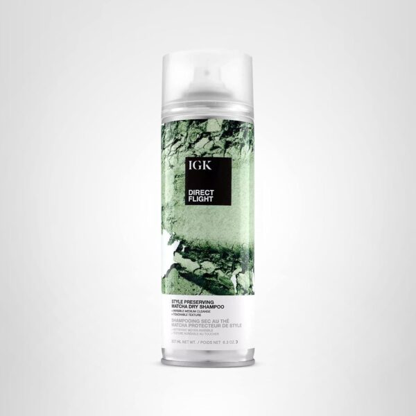 IGK DIRECT FLIGHT Multi-Tasking Matcha Dry Shampoo | Light Cleanse + Style Preserving | Vegan + Cruelty Free |