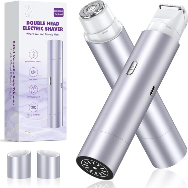 Bikini Trimmer for Women, Dual Head Waterproof Electric Razor (Purple)