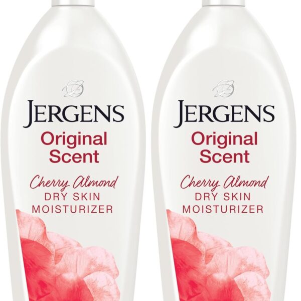 Jergens Original Scent Dry Skin Lotion, Long-Lasting Hydration Body & Hand Moisturizer, HYDRALUCENCE Blend, Cherry Almond Essence, 32 oz (2-Pack)