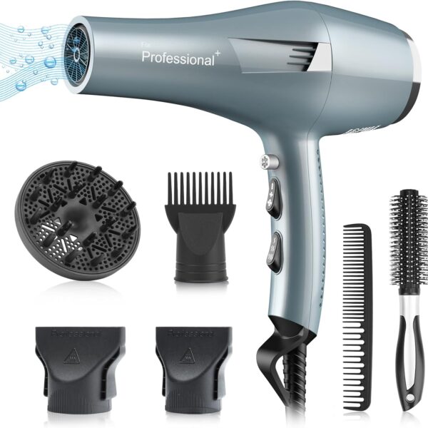 Ionic Salon Hair Dryer, Professional AC Motor Blow Dryer with Diffuser (Blue)