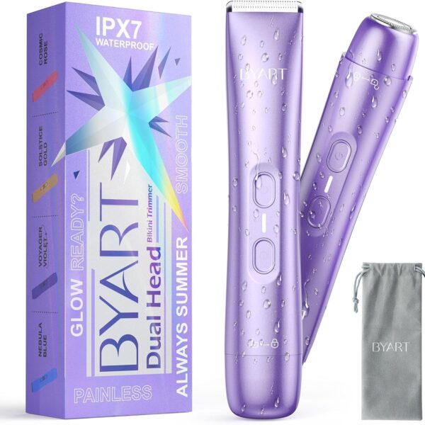 Women’s Bikini Trimmer Dual Head, IPX7 Waterproof Electric Shaver (Purple)