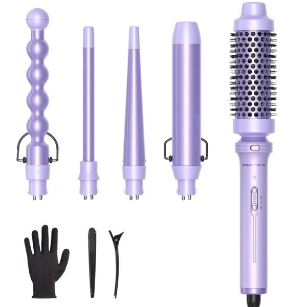 Wavytalk 5-in-1 Interchangeable Curling Wand Set, Ceramic Curling Iron Kit, Purple
