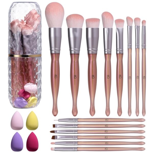 BS-MALL Makeup Brushes Set – 14 Pcs with Sponges & Case (Iridescent)