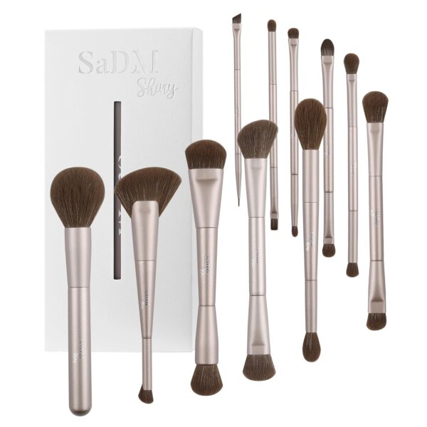 Double Ended Makeup Brush Set, 11-Piece Face & Eye Brushes (Synthetic)