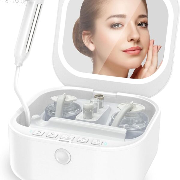 KINGDO 4-in-1 Microdermabrasion Machine, At-Home Skincare SPA Device with Deep Cleansing, Moisturizing & LED Mirror (White)